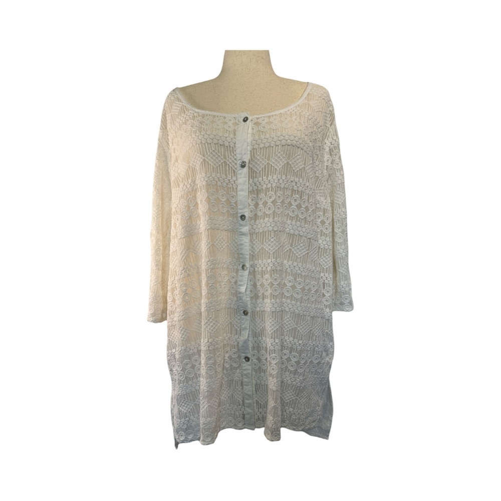 Catherine’s 3/4 sleeve lace overlay tunic button up size 2X  romantic feminine